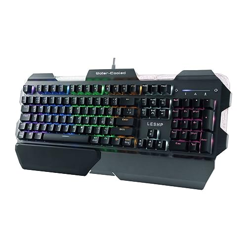 LESHP Teclado mecánico RGB para juegos, teclado mecánico USB, teclado mecánico refrigerado por agua, teclado mecánico de 105 teclas, teclado con cable, diseño alemán QWERTZ para ordenador portátil Mac