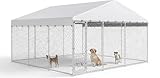 YITAHOME Outdoor Dog Kennel with Rotating Feeder Bowls & UV-Resistant Waterproof Cover, 14.8×14.8×7.9FT Outside Dog Enclosure for Yard, Heavy Duty Dogs Cage for Medium Large Dogs