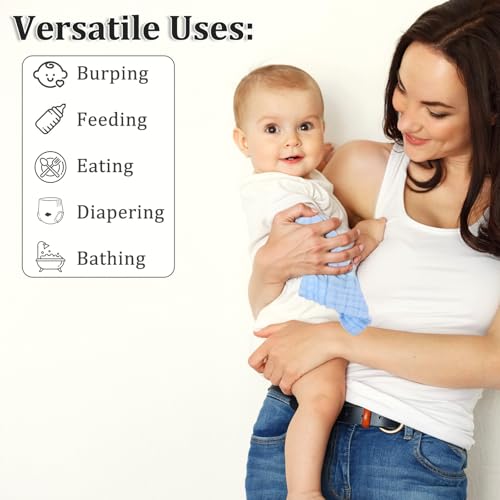 Image of Qianyu 6 Pcs Baby Muslin Washcloths for Unisex 100% Cotton Bath Wash Cloths for Babies Comfy Soft Absorbent Burp Cloths for Newborns Infants Kids Girls and Boys Multicolor 9.75 x 9.75 Inches