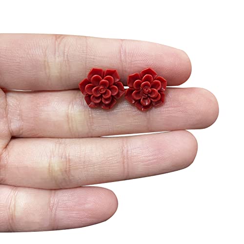 Hypoallergenic Succulent Earrings 13Mm 925 Sterling Silver Post Soft Ceramic Resin Handmade Stud Earrings For Women Sensitive Ears - Matte Red #TOP1