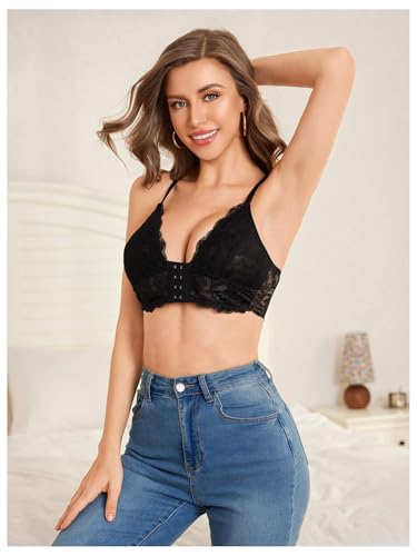 Image of MakeMeChic Lace Bralettes for Women Sexy Bras Sheer Deep V Front Closure Bra