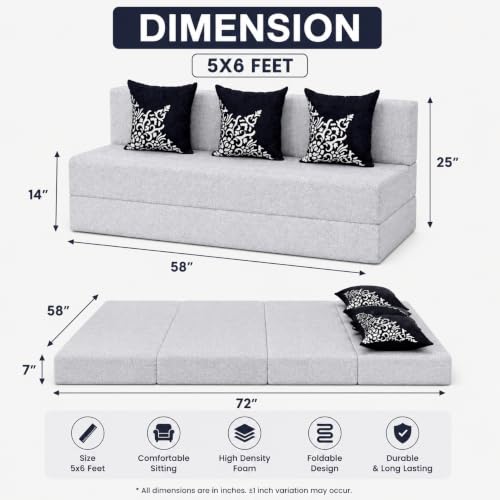 Image of Three Seater Sofa Cum Bed 5x6 Ft with Soft Foam Cushioning, Comfortable Foldable Sofa Bed for Living Room, Bedroom, Guest Room & Office(Grey)