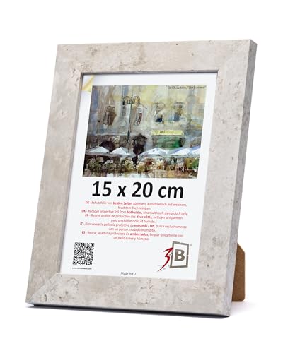 3-B Cadre photo ISEO - Gris (structure béton) - 15 x 20 cm - Cadre en bois - Cadre photo portrait avec verre acrylique