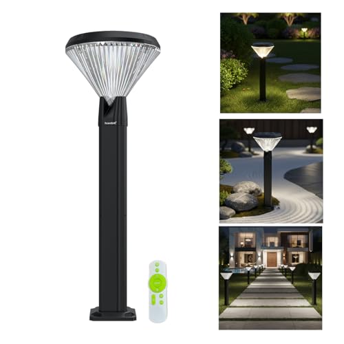 Image of hardoll Solar Gate & Garden Outdoor Lights for Home 8800mAh Battery, IP65 Waterproof, 64 LEDs, 3 Color Modes (Warm /Cool /Neutral), Remote Controlled, Round Shaped Pillar Lamps with Pole(Pack of 1)