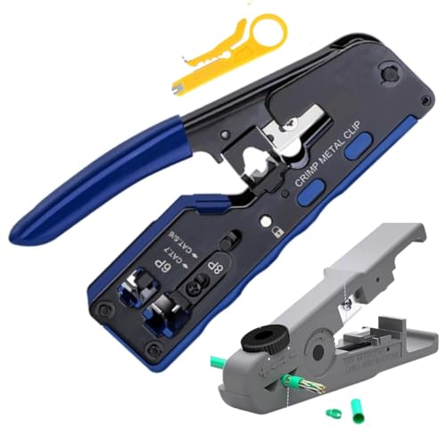 Image of COOLCOLD RJ45 Crimping Tool, Pass Through Cat5E /Cat7 Multifunctional Crimp Tool Alloy Carbon Steel 6P 8P RJ45 STP /UTP Ethernet Cable Modular Tool With Universal Stripper + Wire Cutter (Multi-Color)