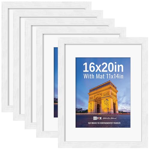 Image of VCK 16x20 Picture Frame 5 Pack, White Exclusive Wood, HD Glass, for Artwork