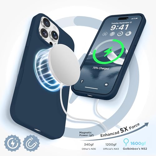 Image of GolbinBox Magnetic for iPhone 16 Pro Case, Silicone Cover, Dark Blue