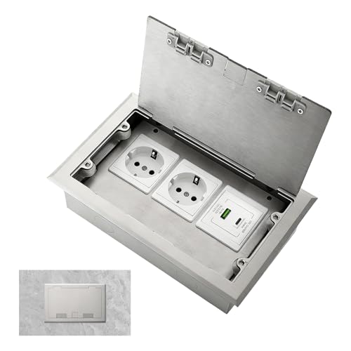 Tomacorriente Empotrado en Piso Enchufe Oculto de 4000W/16A con 2 Enchufes EU y Conexiones USB + Tipo