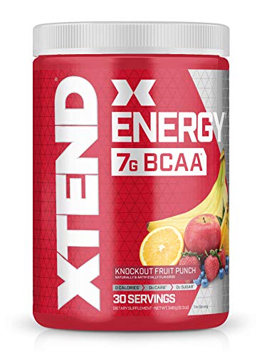 XTEND Energy BCAA Powder Knockout Fruit Punch - 125mg Caffeine + Sugar Free Pre Workout Muscle Recovery Drink with Amino Acids - 7g BCAAs for Men & Women - 30 Servings