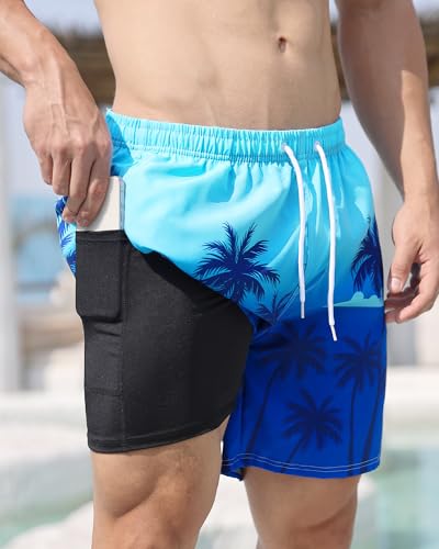 Men's Swim Trunks with Compression Liner Bathing Suits Swimwear Swimming Board Beach Shorts 7“ Quick Dry Swimsuit2