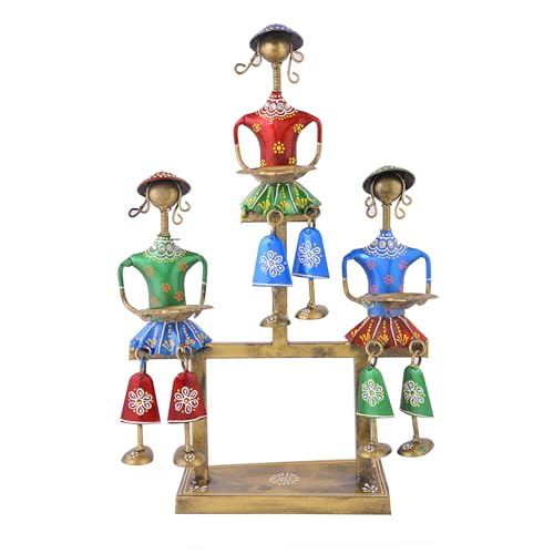 Image of CraftVatika Rajasthani Decorative Items for Living Room Big Size Metal, Decoration Items for Office, Bedroom, Handpainted Rajasthani Tribal Folk Art, Gift Items for Showcase, Artifacts for Table