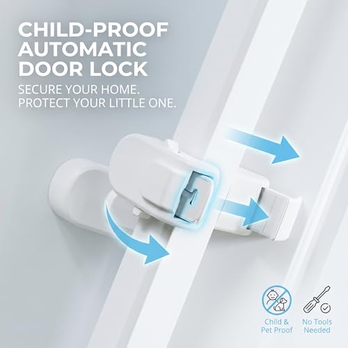 The Snap-On Door Lock Kids Can't Reach or Defeat - No Tools or Adhesives Required, Child Proof Door Lock, Simple Install, Child & Pet Proof Locks (1pcs)