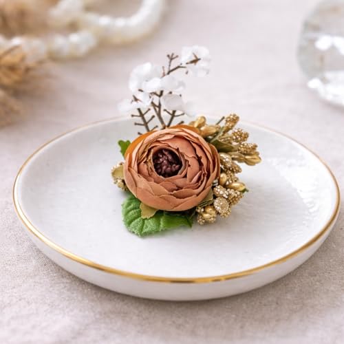 Image of SATYAM KRAFT 6 Pcs Handmade Artificial Small Peonies Flower Bunch for Hamper, Flower Brooch Hamper, Trousseau Packing, Decoration, Gifting, DIY Craft & Wedding (Brown Bunch)
