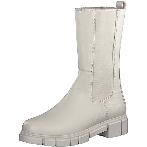 MARCO TOZZI Damen Chelsea Boots aus Kunstleder Blockabsatz, Beige (Cream), 39