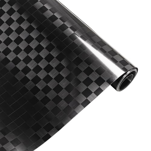Image of Lypumso Carbon Fiber Vinyl Wrap, High Gloss Black Vinyl Film with Air Release Technology Suitable for Auto Exterior Interior Decor, Glossy Grid Brushed Metal Self Adhesive Decal for Cars 1ft x 5ft