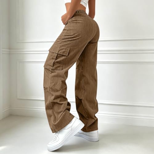 Corduroy Pants Women Fall Winter Baggy Casual High Waisted Cargo Pants - image 2