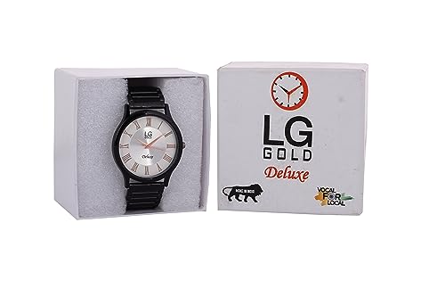 Image of Men's Brass Black Wrist Watch (LG313, Dial Colour-White)