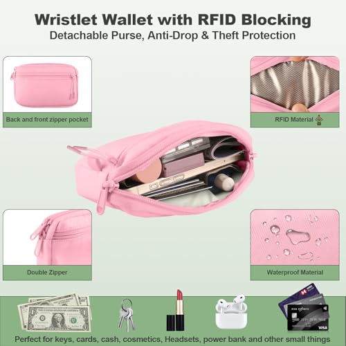 Image of YFWE Clip and Go Strap for Phone with Wallet Crossbody, Adjustable Phone Lanyard with Detachable RFID Wristlet Wallet, Pattern Strap, Pink(M)