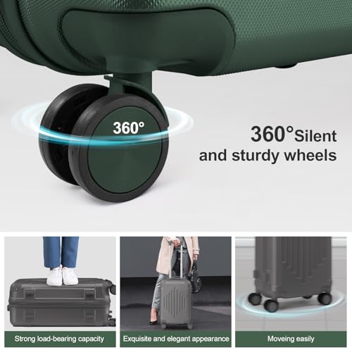 Karl home Luggage Set 5 Piece Suitcase Sets with TSA Lock Moulded Corner 4 Spinner Wheels, ABS Hardside Trolley Travel Case for Carry On Check-in Business Trip, Dark Green (12/16/20/24/28)3