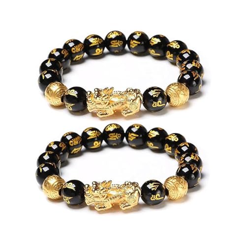 FengShui Bracelet for Men Women Wealth Good Luck Bracelet Black Obsidian Buddha Bead Bracelets Elastic Buddha Dragon Mantra Bracelets Prosperity Protection Jewelry