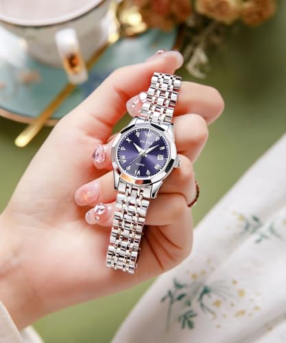 Image of OLEVS Women Watch Silver Stainless Steel Two Tone Fashion Ladies Analog Quartz Waterproof Luminous Date Day Wrist Watches