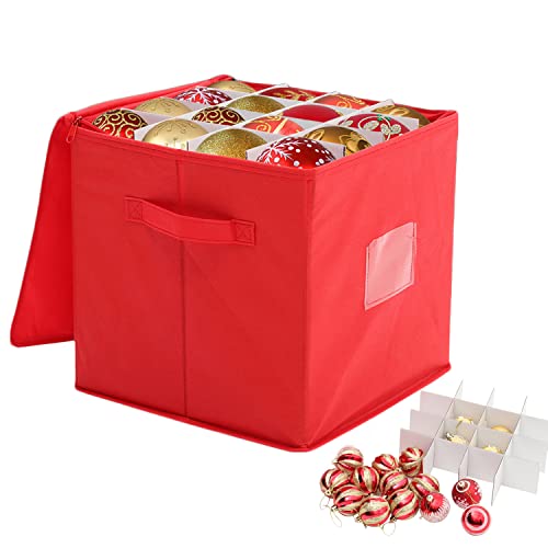 Warmiehomy Caja de almacenamiento de bolas de Navidad, bolsa de almacenamiento con asa de transporte, bolas de Navidad para almacenamiento de decoración de fiesta de Navidad (rojo) Cover