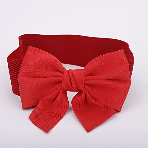 Wiwpar Women Big Statement Bow Knot Elastic Waist Belt for Dress Vintage Stretchy Wide Waistband Cinch Belts for Women Girls Christmas Halloween Costume Jewelry (Red)3