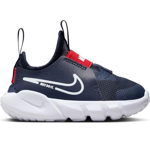 NIKE Tênis de corrida para meninas, Azul-marinho/vermelho picante/branco, 15