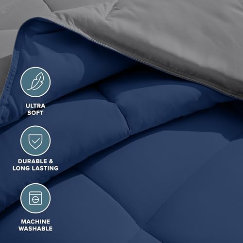 Bare Home Full Comforter - Reversible Colors - Goose Down Alternative - Ultra-Soft - Premium 1800 Series - All Season Warmth - Bedding Comforter (Full, Dark Blue/Grey) - Thumbnail 5