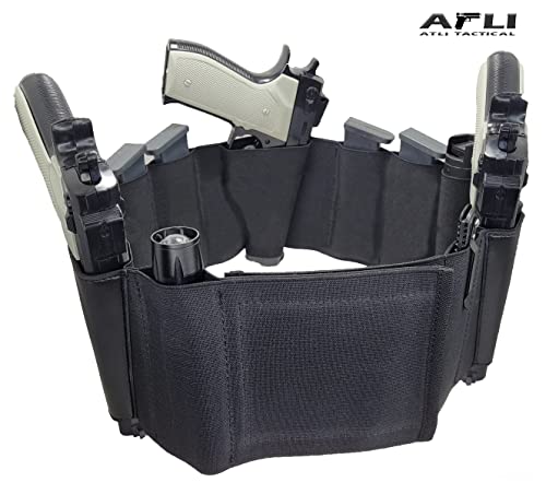 Belly Band Gun Holster For Concealed Carry - Elastic Waistband Belt Pistol Holder - 4 Magazine Pouch 3 Handgun And 4 Auxiliary Pocket - For Glock Sig Sauer 1911 Canik Ruger S&W Beretta Taurus Etc. #TOP1