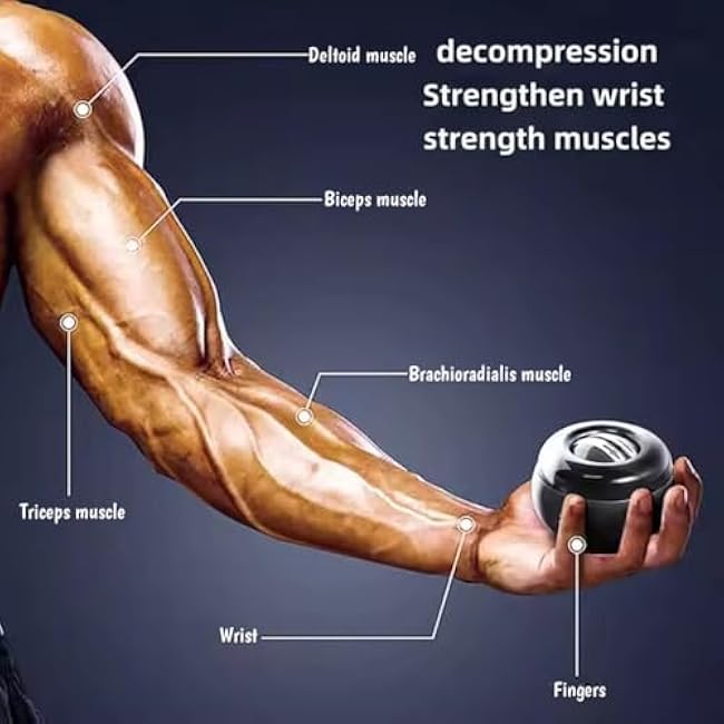 Curaball Hand Exerciser£¬Metal Auto-Start Gyroscopic Wrist Strengthener with LED Lights, Hand Grip Trainer for Forearm & Finger Strength, Durable Torque Ball (1pc)