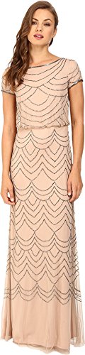 Image of Adrianna Papell Womens Short Sleeve Blouson Beaded Gown