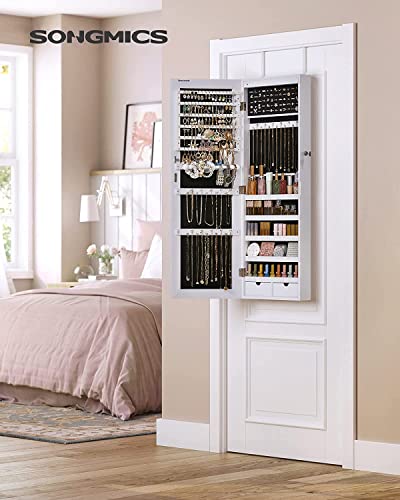 Miniatura 2 de Songmics Espejo Joyero De Pared, Espejo Joyero Colgante Sin Marco, Armario De Joyas Con 6 Leds Para Colgar En La Pared O En La Puerta, Gran Capacidad Con 2 Cajones, Blanco Jjc99wt