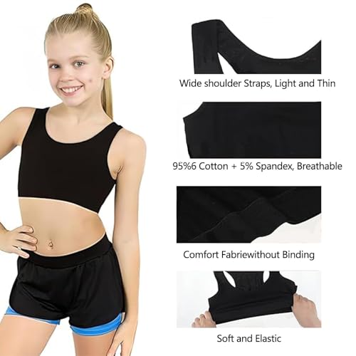 LandReCol 4er-Pack Mädchen-BH aus weicher Baumwolle, bauchfrei & Nicht Gepolsterter Trainings-BH, für Mädchen & Teenager 8-14 Jahre | Crop-Top mit verstellbarem Band