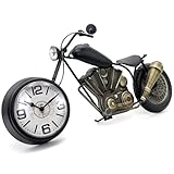 Motorcycle Gifts for Men Vintage Desk Clock Tabletop Clock 17.3 Inch Rustic Decor Gifts Dad Him Boyfriend Battery Operated No Ticking Antique For Mantle Shelf Decorations Living Room Office Black
