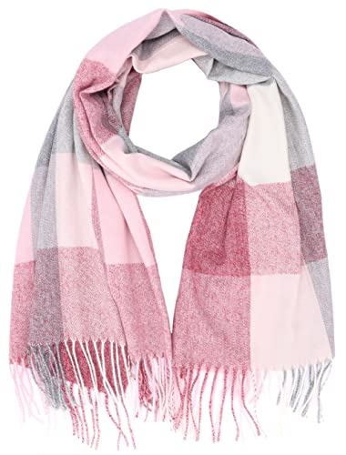 irisaa XXL Damen karierter Schal langer Winterschal warm und weich 192cm×72cm, Schals Farbe 2019:weich Rot-Pink Cover