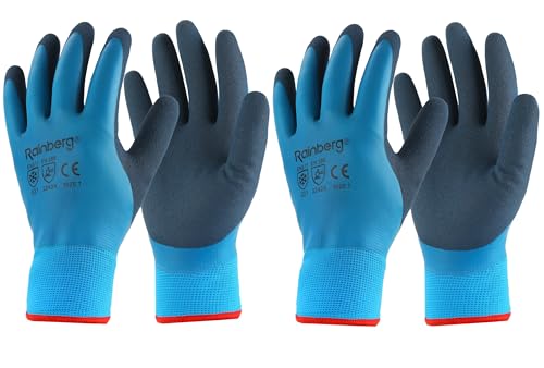 Rainberg 2 Pairs Waterproof Thermal Winter Work Gloves, Fleece Liner Insulated Warm for Cold Weather, Work Gloves with Superior Grip, Gardening Outdoor, Car Washing, Fishing, Multipurpose (Blue, S)