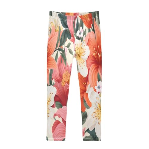 Bolaz Toddler Girls Leggings Printed Yoga Pants Leggings White Pink Orange Flower for Kids