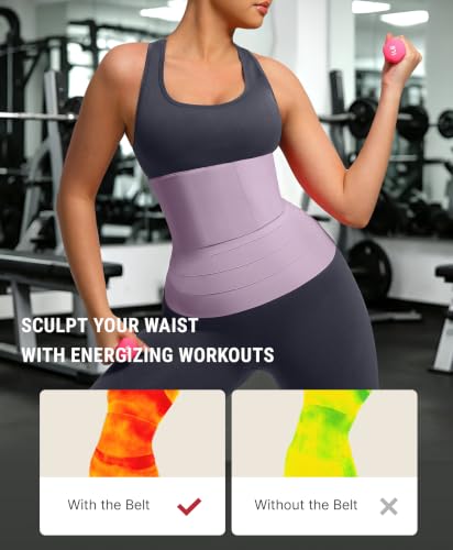 Image of FeelinGirl Waist Trainer for Women Trimmer Belt Waist Cincher Tummy Wrap Plus Size Body Shaper (One Size, Light purple)