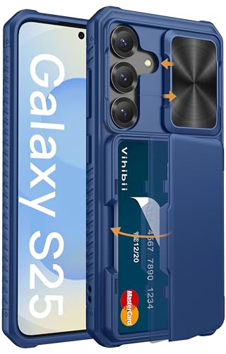 Vihibii for Samsung Galaxy S25 Case with Card Holder (4 Cards) [RFID Blocking] & Slide Camera Cover, Military Grade Drop Protection, Rugged Hard Back & Silicone Edge Wallet Case, 6.2″ 2025, Blue- Best and cheap mobile covers in India