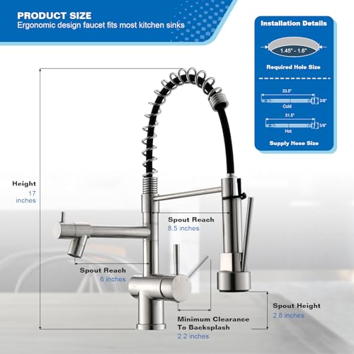 Vfauosit VF670BNV Commercial Kitchen Faucet, Vfauosit Kitchen Faucet With Pull Down Sprayer, Single Handle Kitchen Sink Faucet With Pot Filler, Brushed Nickel Stainless Steel Spring Sink Faucet thumb #5
