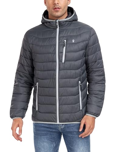 Image of Little Donkey Andy Men's Packable Puffer Jacket Lightweight Hooded Warm Winter Coat with Recycled Insulation S-3XL