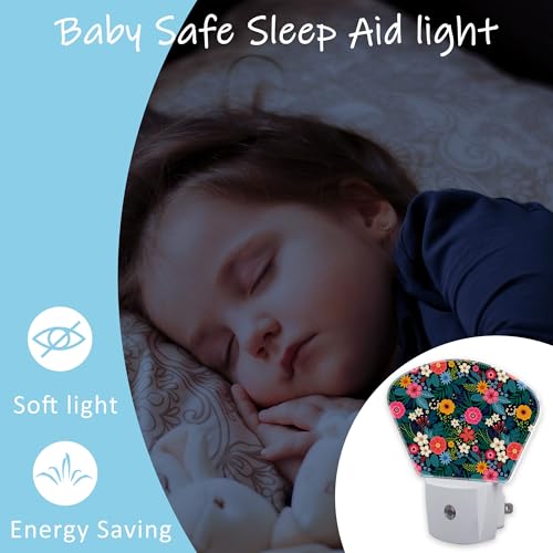 Image of Night Light Colorful Flowers Plug-in LED Dusk-to-Dawn Sensor Soft Night Lamp,Suitable for Home Bedroom Bathroom Hallway Stairs