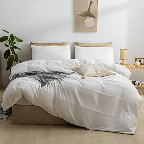 Jellymoni King Size White Duvet Cover Set - 3Pcs Microfiber Bedding Set, Stylish Pleated Design, 8 Corner Ties & Zipper Closure, Ultra Soft And Comfortable #TOP9