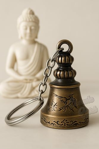 Classic Quirk Guardian Bell – Good Luck & Protection Keychain for Bike, Car & Home | Tibetan‑Style Antique Metal Hanging Bell | Nazar Suraksha Vastu Charm (1, copper bird bell)
