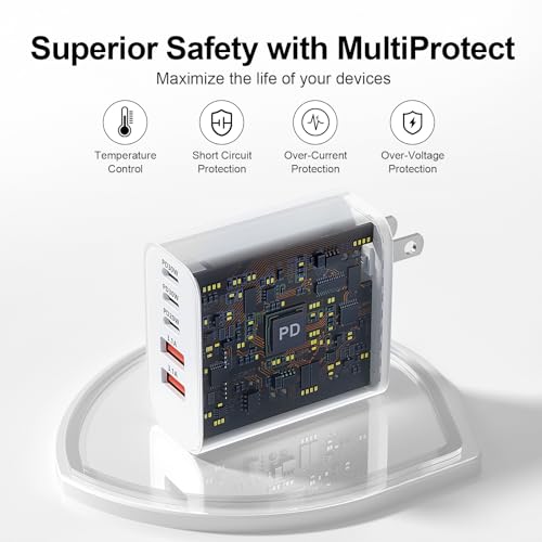 Image of USB C Charger Block, 60W 5-Port Type C Charger Fast Charging Blocks | USBC Multiple Port Wall Charger Plug for iPhone 17 /16 /15 /14 /13 /12 /11 Pro Max, Samsung Galaxy, Android Phone, iPad (White)