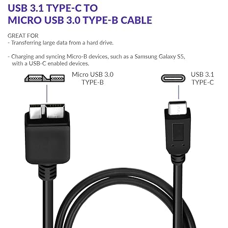 Image of Micro B To USB C External Hard Disk Drive USB Cable HDD USB Cable (30CM) USB 3.1 /10 Gbps (TYPE C TO MICRO B)