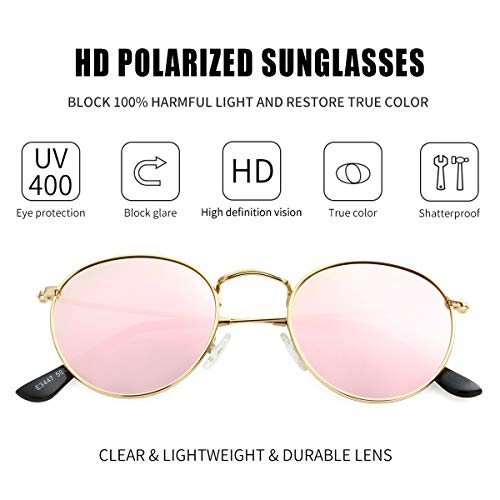 Image of Kursan Small Round Metal Polarized Sunglasses for Men Women Mirrored Lens Classic Circle Sun Glasses