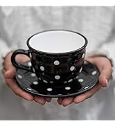 City to Cottage feito à mão preto e branco bolinhas grandes cerâmica 350 ml cappuccino café chá...