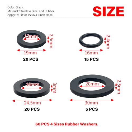 YIXISI 60 PCS Hose Washers Kit, Rubber Tap Seal Plumbing Gaskets, Seal O Ring Gasket, Shower Hose Rubber Washers - Image 2